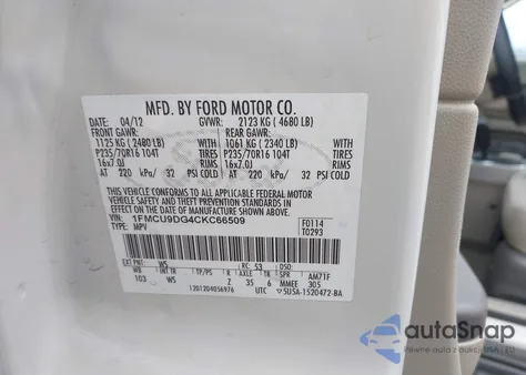 2012 Ford Escape Xlt z USA, uszkodzony, nr VIN 1FMCU9DG4CKC66509